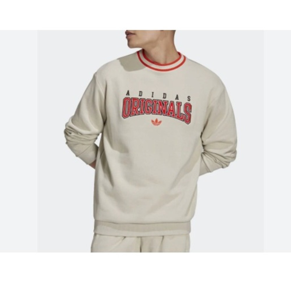 Adidas Originals Mens Crewneck Sweatshirt Beige‎ Orange Embroidered Logo Small
